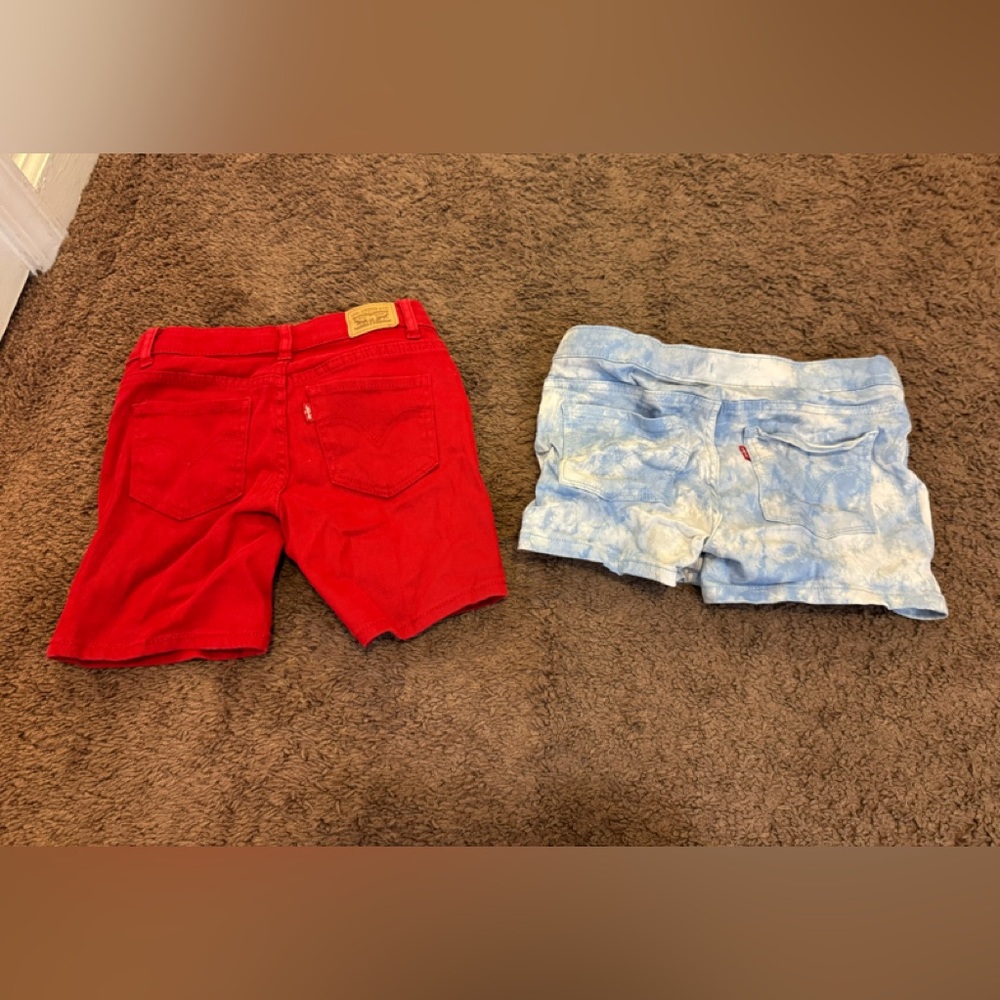 Levis Girls Denim Shorts LOT OF 2 Midi Short Red Blue Stretch 10 12 - Picture 2 of 7